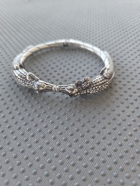 Silver Double-Headed Crocodile Bracelet - Sculpted Statement Bangle